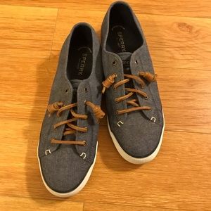 Denim Sperry Sneakers with Leather Laces